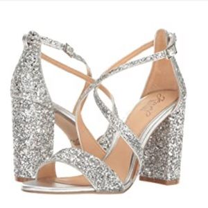 Badgley Mischka Jewel Womens Cook Silver Glitter 8.5 M